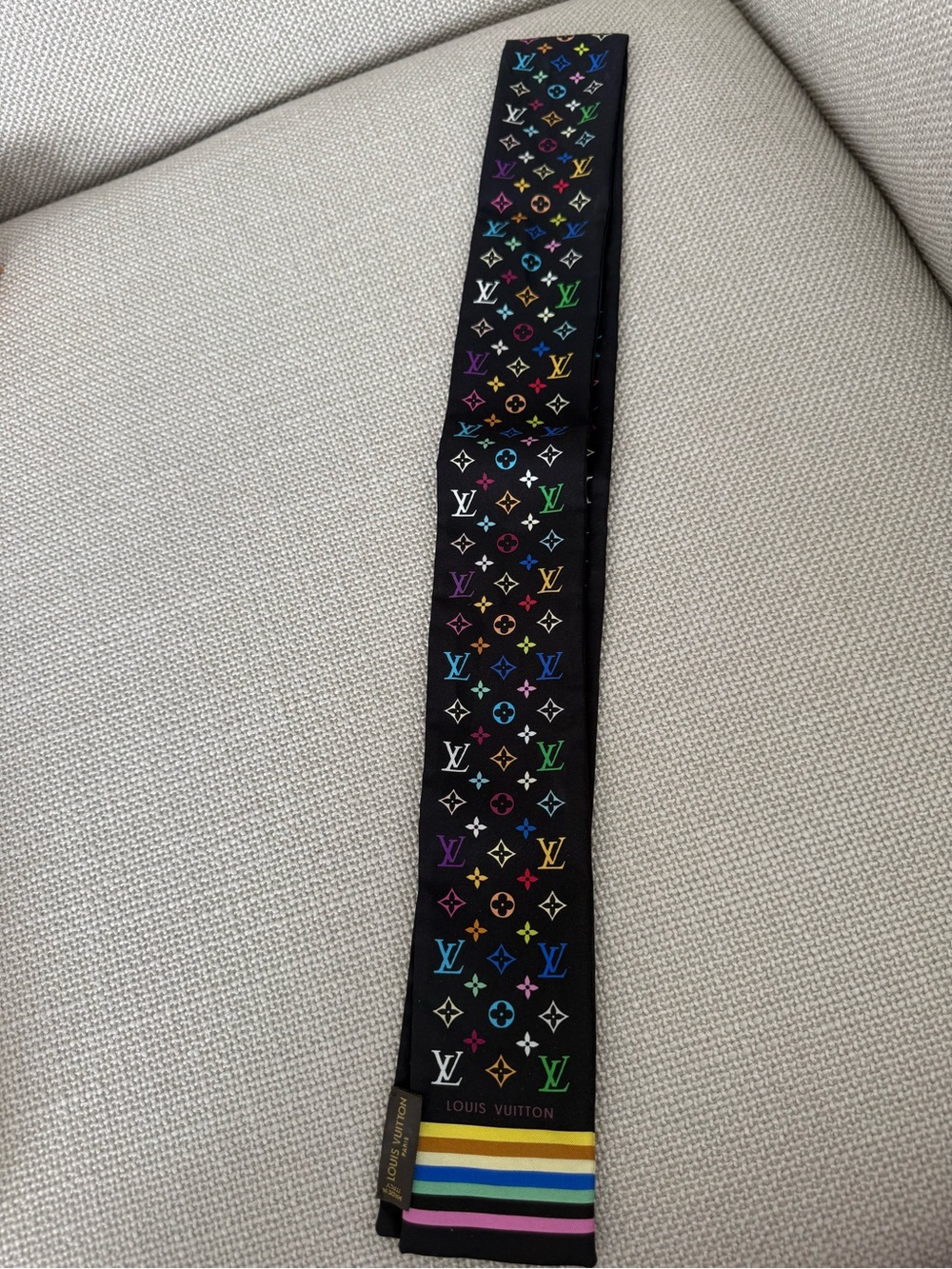 Louis Vuitton Black Multicolor Monogram Silk Twilly Scarf